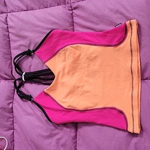 Vintage Pezzi pink & orange camisole top w double straps & silver detail. Size S